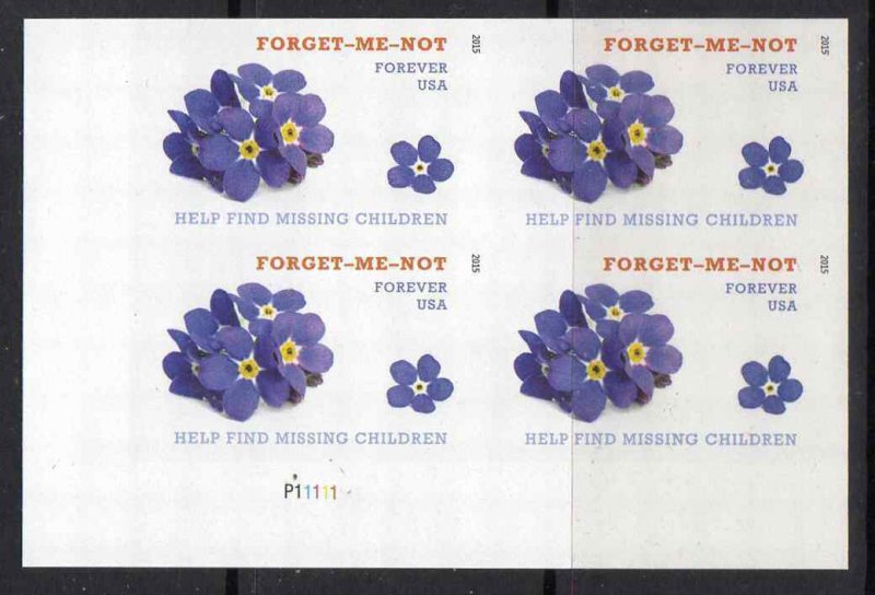 4987a Plate Block Forget Me Not Forever MNH Lower Left Position Imperforate