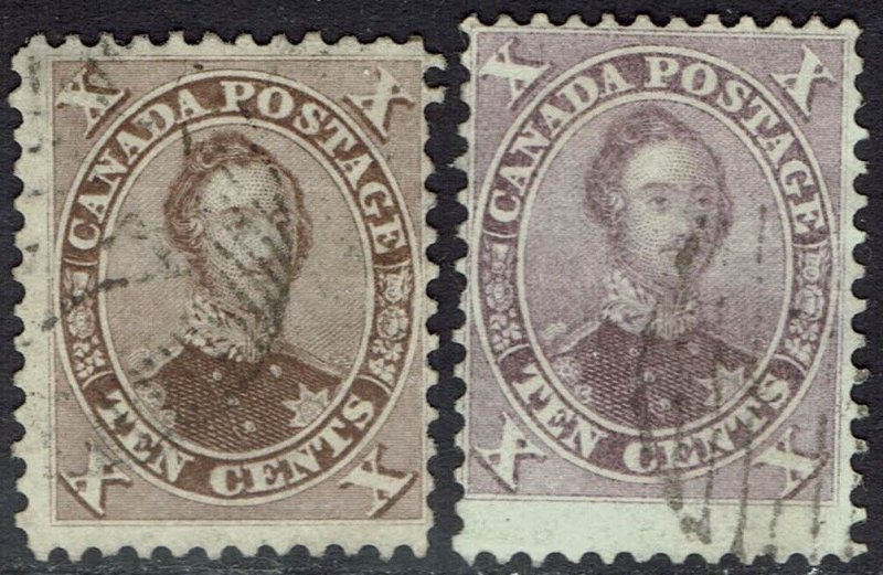 CANADA 1859 PRINCE CONSORT 10C 2 SHADES USED