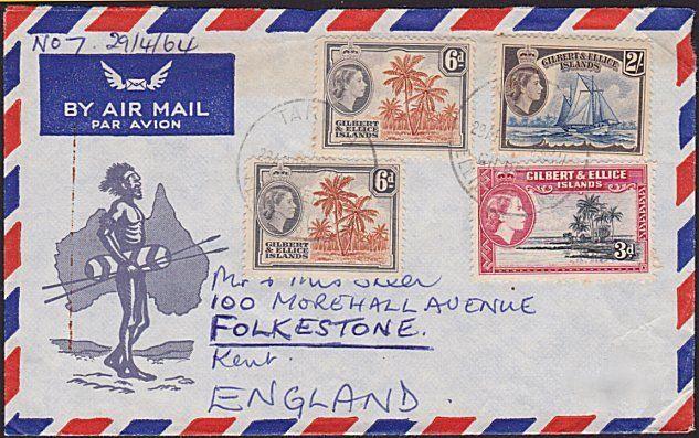 GILBERT & ELLICE IS 1964 airmail cover to UK - 3/3d rate ex Tarawa..........4390