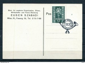 Austria 1937 Postal Card  First Day cancel  Day of stamp Mi 658 11146