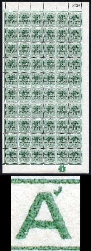 Bahamas KGVI SG162c 1/2d Columbus Variety Accent Flaw (R1/5 1938 printing only)