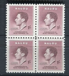 NAURU; 1937 early GVI Coronation issue fine MINT MNH 1s. Block of 4 
