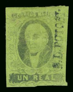 MEXICO 1861  HIDALGO  1r green  Scott # 7  mint MH F/VF