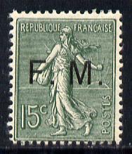 France 1904 Military Frank - FM opt'd on 15c slate-green ...