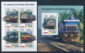 [113202] Guinea 2018 165 years Railway trains in Indida with Souvenir sheet MNH