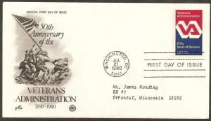 Veterans Administration 1980 PCS Typed FDC  BIN 9074