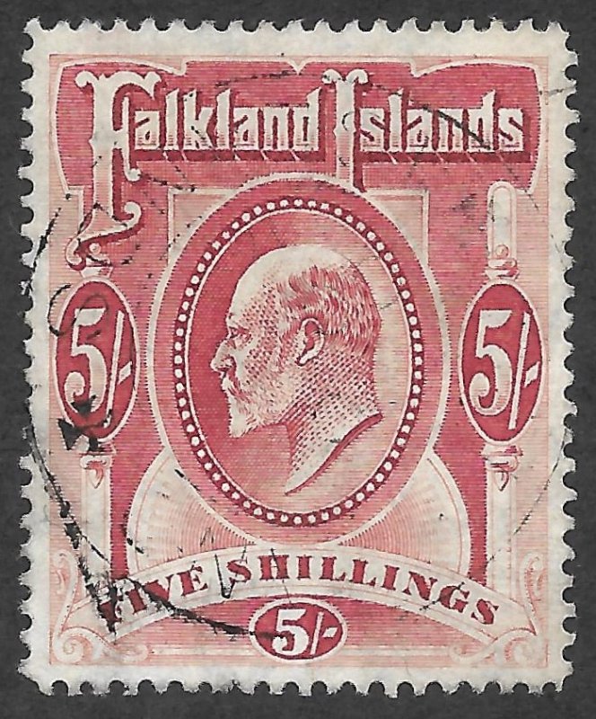 Doyle's_Stamps: Gorgeous Falkland Islands 1905 5S King Edward VII Scott #29