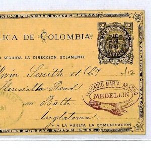 COLOMBIA 1891 Medellin Cachet 2c Postal Stationery Card BATH Stamp Dealer CQ222