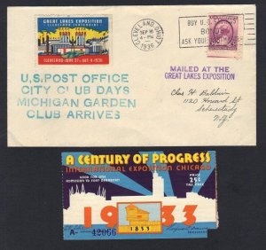 US 1936 GREAT LAKES EXPO COVER CLEVELAND OHIO PLUS 1933 EXPO CENTURY OF PROGRESS