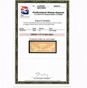 EXCEPTIONAL GENUINE SCOTT #C19 MINT OG NH PSE CERT GRADED F-VF 75  #13464