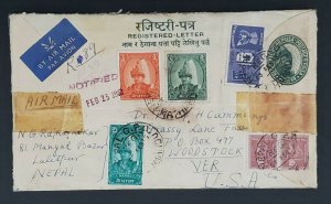 1963 Lalitpur Nepal Philip H Cummings Woodstock Vermont Registered Airmail Cover