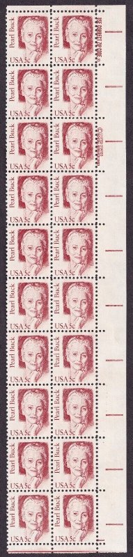 Scott #1848 Pearl Buck Great Americans Plate Block of 20 Stamps - MNH P#1