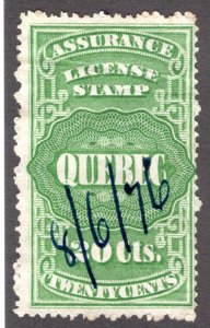 QA7, van Dam, 20c green, Canada, Quebec, License Assurance, F, Revenue Stamp