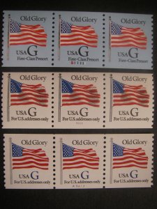 G Flag Coil Collection, Scott 2888 - 2893, Six PNC3s, MNH Coil Beauties