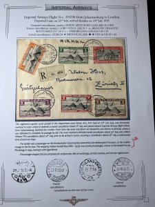 1935 Registered Egypt Airmail Cover Cairo to Zurich Switzerland Imperial Airways