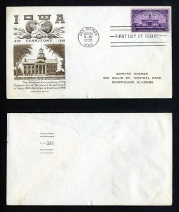 # 838 First Day Cover addressed with Grimsland cachet - 8-24-1938