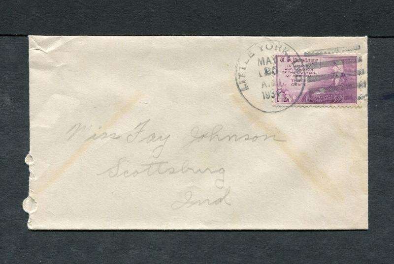 Postal History - Little York IN 1934 Black 4c-bar Cancel Cover B0471