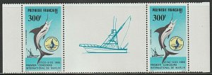 EDSROOM-L9576 Fr Polynesia C217 MNH Pair with Fishing Boat Label Marlin CV$13