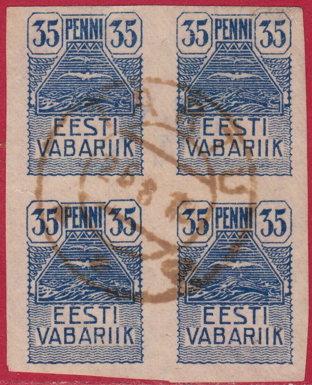 Estonia - 1919 - Scott #32 - used block of 4 - Bird