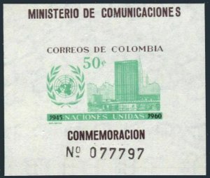 Colombia 724, 725, MNH. Mi 953,954 Bl.21. United Nations,15, 1960. Headquarters.