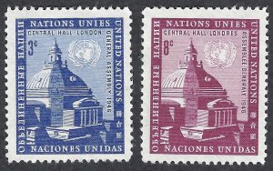 United Nations #61-62 3¢ & 8¢ 1st General Assembly (1958). Unused.