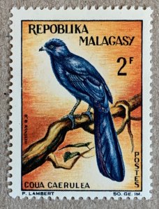 Malagasy 1963 2fr Blue Coua bird, MNH.  Scott 341, CV $0.55