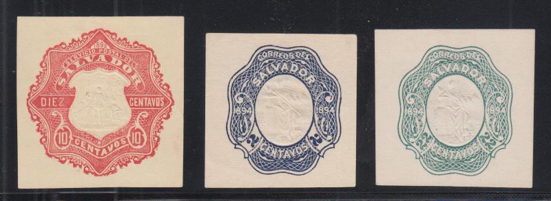 Salvador H&G B23//B43 MNG. 1892-1894 Envelope Cut Squares, 3 different, VF