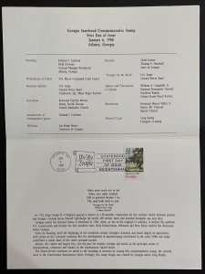 1988 Georgia Statehood First Day Ceremony Program Sc# 2339