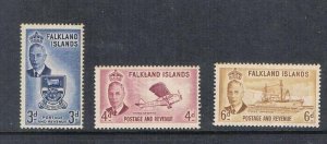 Falkland Islands 1952 KGVI Sc 111-113 MNH