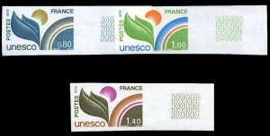 France, Officials #2O16/2O19 (YT 50-52) Cat€110, 1976-78 UNESCO, imperf. sh...