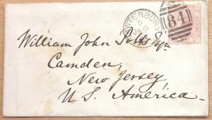 GB 1877 COVER CANTERBURY TO USA WITH SG141 PLATE 5 'H-I' CAT £125