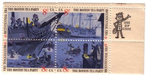 US# 1480 - 8c Zip block of 4 - Boston Tea Party CV $1.00