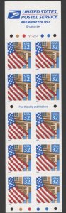 1995 US Scott #2920De Flag over Porch Booklet Pane of 10 MNH,  P#V23222