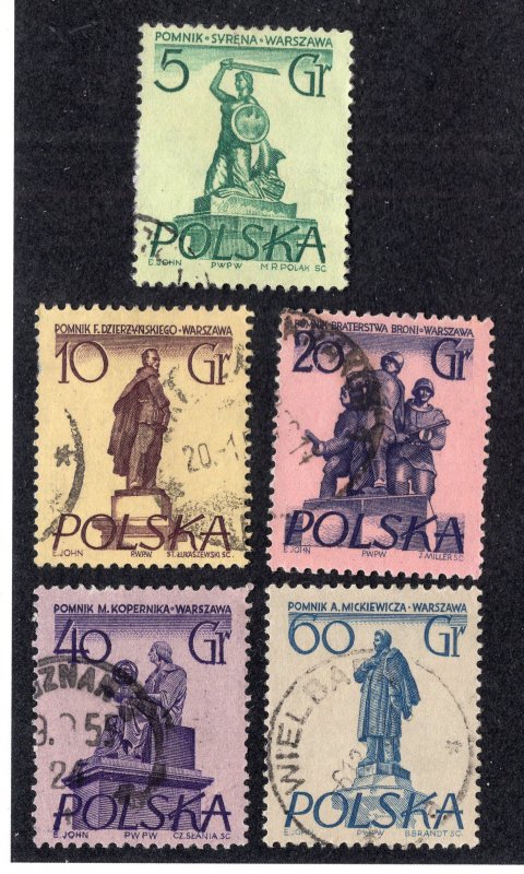 Poland 1955 5g to 60g Monuments, Scott 668-669, 671-672, 674 used