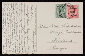 SOUTH WEST AFRICA 1926 PPC franked setting III ½d & setting VI 1d. To Finland. 