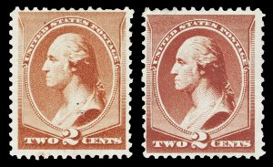 Scott 210 2c Washington Issues Unused F-VF Two Shades Cat $34