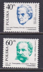 Poland 1989 Sc 2927-8 Surgeons Ludwik Rydgier Rafal Czerwiakowski Stamp MNH