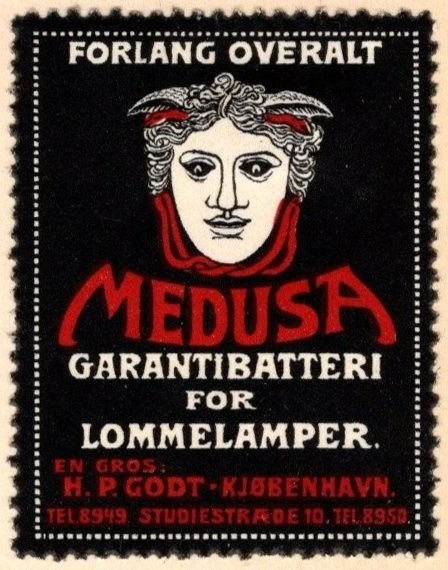 Vintage Norway Poster Stamp Demand Everywhere Medusa Warranty Battery Flashlight