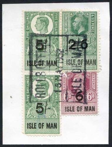 Isle of Man KGVI 2 x 5/- 2/6 and 6d  Key Plate Type Revenues CDS on Piece 