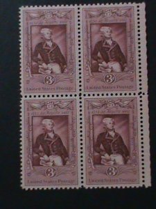 ​UNITED STATES- SC#1097-BICENTENARY OF LAFAYETTE-MNH-BLOCK -VF-84-YEARS OLD