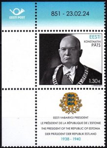 ESTONIA 2024-04 Famous People: Pats - 150, Politician. State Arms. CORNER, MNH