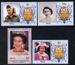 Nevis 1986 Queen\'s 60th Birthday set of 4 each overprint...