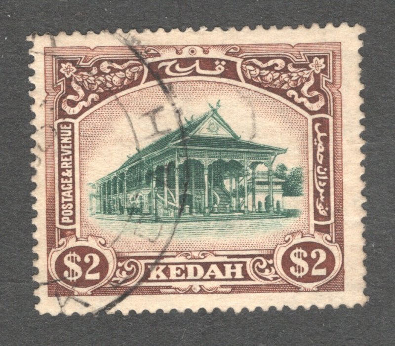 Malaya - Kedah, Scott #43   VF, Used, $2 green & brown, CV $125.00 ....  3240037