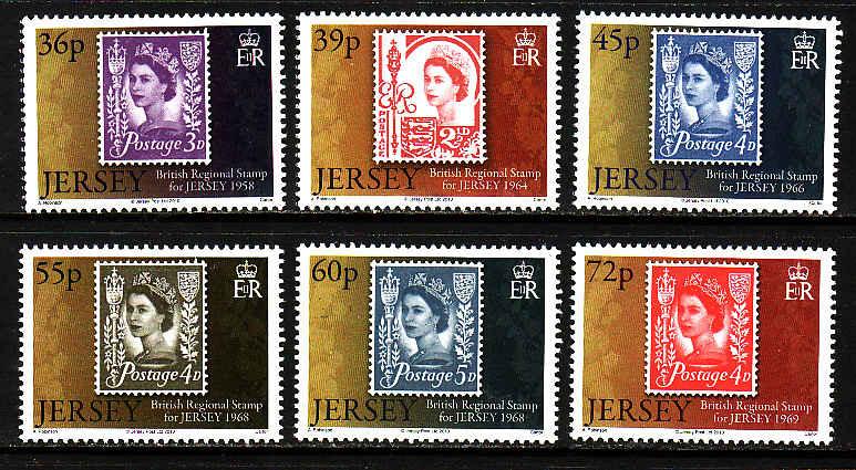 Jersey-Sc#1438-41-unused NH set-Regional Definitives-Stamp on Stamp