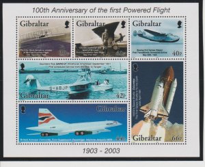 Gibraltar 2003 - First Powered Flight - Stamp Souvenir Sheet - Scott #937a - MNH