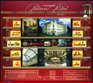 2545 MEXICO 2007 PALACIO POSTAL, ART, ARCHITECTURE, MINISHEET MNH