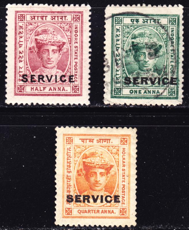 India Indore Scott O1-2, O6  F to VF mint & used.