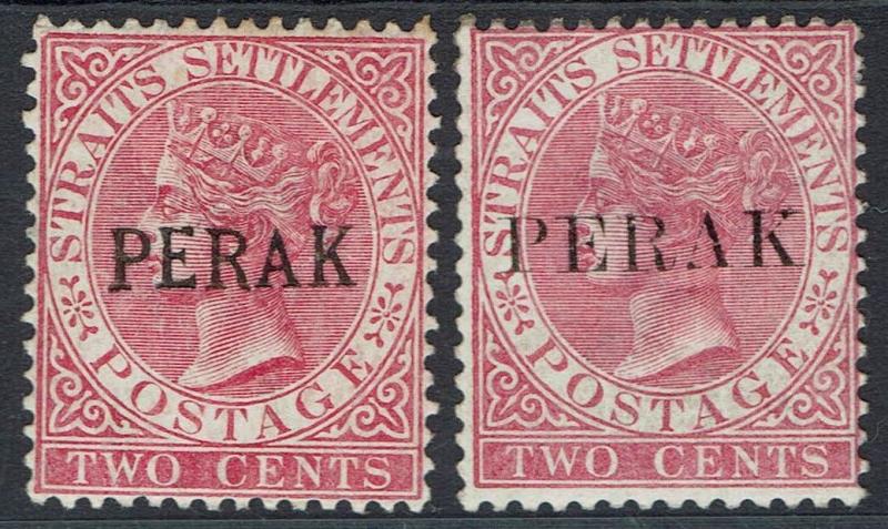 PERAK 1884 QV 2C 2 OVERPRINT TYPES 