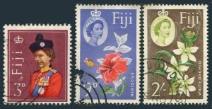 Fiji 178,180,184,used.Mi 156,158,162. Queen Elizabeth II,Hibiscus,White orchids.