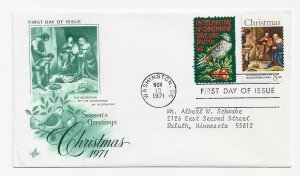 US 1444 & 1445 8c Christmas Issues on one FDC Artcraft Cachet Variety ECV $20.00